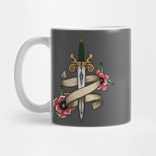 vintage retro design dagger, ribbon and red flower Mug